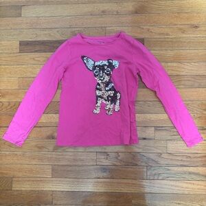 Lands' End Pink Long Sleeve Shirt with Sequin Dog